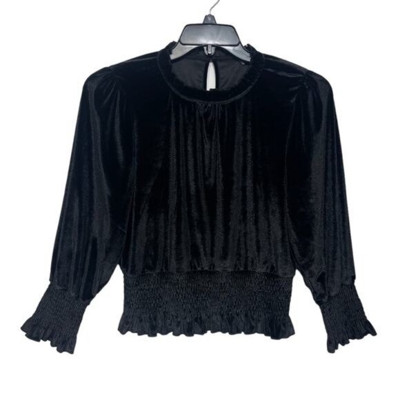 New French Connection Black Sula Velvet Jersey Top Size M - Picture 5 of 9